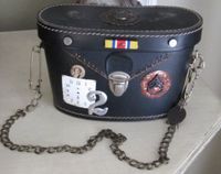 Steampunk leather  binocular case purse embellished with found objects and army memorabilia