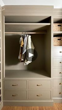 241K views · 21K reactions | ✨ Walk-In Closet Reveal ✨
This was a big project, but so worth it! See below for all of the good stuff (project details). If you’re interested in what tools I use for all of my builds, comment TOOLS and I’ll send a link to your DMs along with some info about my favorites.

The Good Stuff
Paint: Alexandria Beige by @benjaminmoore in Advance Interior satin finish.
Knobs: Barlow knob by @rejuvenation 
Pulls: Massey pull by Rejuvenation
Light: Erma LED Flush Mount by Rejuvenation
Brass Rail: DeVol 
Baskets: Stafford Basket by Rejuvenation 

Cabinet Box Material: 3/4” Birch Plywood 
Face Frame: 1x2 poplar boards
Drawer Fronts: Poplar boards 

#walkincloset #builtincabinets | Molly Featherstone | DIY & DESIGN