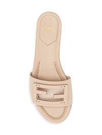 Find FENDI Logo Leather Slide Sandals on Editorialist. These Fendi slide sandals feature smooth leather uppers with logo cutouts. 100% leather Round toe Slip-on style Lining: 100% leather Leather sole Made in Italy This brand fits slightly smaller. Consider ordering half a size up. ABOUT THE BRAND The epitome of fine Italian craftsmanship, Fendi was founded in Rome in 1925 by Adele and Edoardo Fendi. Today, Creative Director Kim Jones continues the house's emphasis on tradition, experimentation