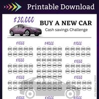 New Car Cash Savings Challenge Printable for Vehicle Purchase for First Time Driver for New Driver for Teen Women Men Girl Boy - Etsy