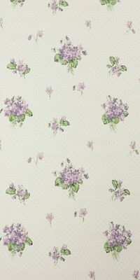 Violets wallpaper in purple, green, gray and tinted white Vintage wallpaper is not glossy and the paper is smooth.  The fillets look like hand painted and it goes great with the wallpaper Gray dot #2787.    This wallpaper is made of paper. Our wallpapers are all originals from the 1970s, some even older. No reprints, all real old! The wallpapers are all about 53.5cm wide. The wallpapers are sold per meter. If you put several meters in the shopping cart, you will receive the wallpaper in this len