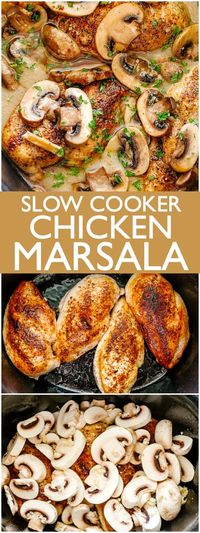 Slow Cooker Chicken Marsala - Creamy, delicious, mushroom studded Chicken Marsala prepared in the slow cooker! This surprisingly easy recipe results in a restaurant quality dish made right in your own kitchen. #slowcooker #chickenmarsala