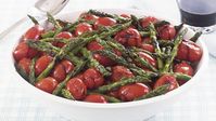 Balsamic glaze add sparkle to this tasty roasted asparagus and tomato side dish.