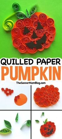 This cute quilled pumpkin is an easy Halloween paper craft and party decoration! Click for photo step-by-step instructions. #Halloween #papercrafts #paperquilling