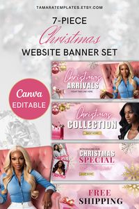 🎀 Add a touch of pink magic to your holiday promotions with this 7-piece Christmas offer website banner design!

Perfect for showcasing holiday deals, this Christmas sale web banner set is fully editable in Canva, making it easy to customize for your business. 

🎄 Stand out this season with chic and festive designs that capture the holiday spirit in style. Download today and make it your own!