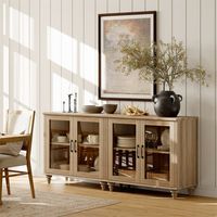 This warm and rustic sideboard adds stylish storage to your dining room or living area. Crafted from engineered wood with a distressed finish, it features six doors with transparent tempered glass panels, making it easy to locate your items. The interior includes adjustable shelves, allowing you to customize the storage space to fit your needs. Its solid and engineered wood countertop adds a practical surface for serving appetizers, creating a coffee station, or displaying decor. Sleek, black-fi