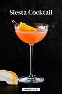 The Siesta cocktail is a luxurious modern drink that pairs tequila, Campari, grapefruit and lime. Count us as believers! #siesta #cocktail #siestacocktail #campari #tequila