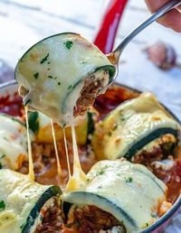 Rachel Masers Mushroom Zucchini Lasagna Rolls - Really good. I didn't miss the meat but I didn't roll them because it was too time consuming.