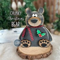 "This CHUNKY Cabin Woodland Christmas Bear is the perfect addition to your Woodland decor! Handcrafted from walnut and birch wood these bears exude a warm and natural charm. With their charming design and beautiful wood grain, these bears will bring a touch of rustic elegance to your home, baby shower, nursery, etc. any time of year. Whether one is displayed on a mantel, bookshelf, tabletop, or anywhere else you'd like...these unique pieces are sure to impress. Order now to add a touch of woodsy