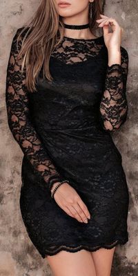 Little Black Lace Dress Short Long Sleeve Sexy Gothic Elegant Body Con Club Party Evening Flattering