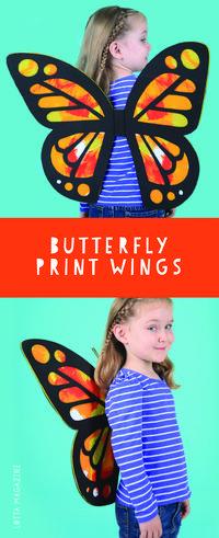 Make giant butterfly prints (folded symmetrical butterfly prints) into awesome butterfly wings. Butterfly wings costume for kids. Butterfly crafts for kids.