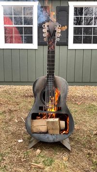 This fire pit is made of 16 gauge steel, making it very sturdy and light to easily move around your backyard or put into storage. The steel color will naturally weather, giving it a rust look over time. Guitar Chiminea Dimensions: 41" Height 13" Length 16" Width Fire Pit gets extremely hot when there is a fire inside, please use precaution ***Outdoor use only*** ***Do not use on deck material or plastics***