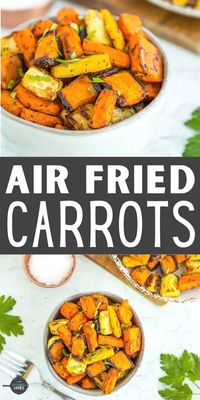 These Air Fryer Carrots are an easy and delicious side dish that is ready in a flash! Perfectly roasted in the air fryer, these simple air-fried carrots are Whole30, paleo, and vegan/vegetarian.