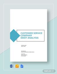 Professionally Designed/ Written Free Customer Service Company Swot Analysis Template Template - Easily Download, Edit & Print in Google Docs (doc), MS Word (doc), Pages (pages)