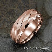 Mens Wedding Band, 14K Rose Gold Ring, Diagonals Design, Solid Gold Wedding Ring,   14K Solid  Gold Gold:  12.2g   Ring Width:  8mm Ring is Not Resizable  Sizes:       4  4.5  5  5.5  6  6.5  7  7.5  8  8.5  9  9.5  10  10.5  11  11.5  12  12.5  13 13.5  14   Free Laser Engraving : ^^ How to order your Custom Engraving ^^ 1. Choose the ring Size  2. Choose the Font Name 3. Send the Message with the text for engraving 4. Engraving must be : Inside the Ring or Outside the Ring All Custom Order Laser Engraved Rings cannot be exchanged or returned ---------------------------------------------------------------------------------------------- Metal Purity Options: 14k 18k Platinum Palladium Metal Color options: White Gold, Rose Gold, Yellow Gold  -------------------------------------------------