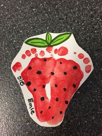 Paint Crafts.  Strawberry art from footprints.  Great project for your new baby or toddlers/preschool kids!