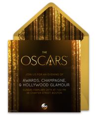 An exclusive collection of FREE Oscars party invitations. We love this design for a glamorous Oscars viewing party. A digital template that's easy to personalize and send online for free.