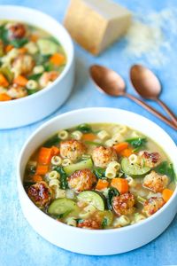 Summer Minestrone with Turkey Meatballs - A hearty soup with all of your favorite vegetables! It's fresh, it's warm and it's so cozy even in the summertime!