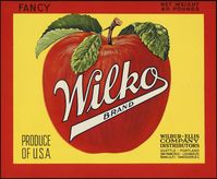 https://flic.kr/p/7XbNKv | Fancy Wilko Brand: Produce of U.S.A., Wilbur-Ellis Company distributors | File name: 10_02_000040

Title: Fancy Wilko Brand: Produce of U.S.A., Wilbur-Ellis Company distributors

Date issued: 1940-1949 (approximate)

Physical description: 1 print : lithograph, color ; 9.25 x 10.75 in.

Description: Fruit crate label advertising apples showing a red apple.

Genre: Fruit Crate Labels; Advertisements; Lithographs

Subjects: Apples

Notes: Title from item.

Location: Boston Public Library, Print Department

Rights: Rights status not evaluated. 
