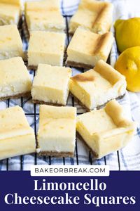 The bright, lemony flavor of Limoncello takes center stage in these easy cheesecake bars. You’ll love the buttery crust, which is made with biscotti!