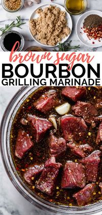 May 16, 2019 - Brown Sugar Bourbon Marinade recipe is boozy, rich & sweet – a whiskey lover's dream! Great for grilled chicken, steak, pork chops, & more!