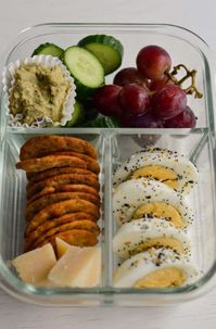 This snacky adult lunchable puts the fun back into lunch with nourishing foods like eggs, veggies, and hummus. It has the nostalgia of lunchables, but revamped for grown ups!