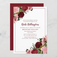 Rustic burgundy and blush pink boho-style floral bridal shower invitation with a white background. Perfect for weddings in spring, summer, fall, or winter. #ZAZZLEMADE