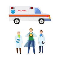 Ambulance car with doctor and paramedic staff Vector Image