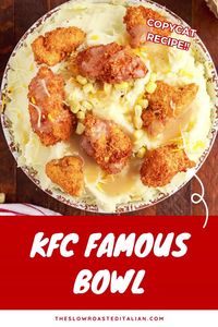 Bring home the taste of KFC with this homemade Famous Bowl copycat recipe! Loaded with mashed potatoes, gravy, chicken, and corn—make yours today!