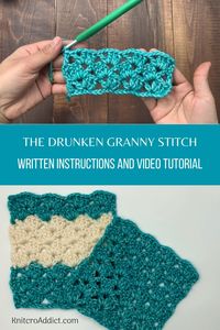 This one is called the drunken granny stitch. I love the name haha. Lets cheers with grandma and crochet together. This is a very simple, beginner friendly stitch. It’s just a one row repeat that you can make many different things from like blanket, scarf, sweater and more! #crochetdrunkengrannystitch #crochetstitches #crochettutorial #crochet #learnhowtocrochet #crochetvideotutorial #howtocrochet #beginnercrochet