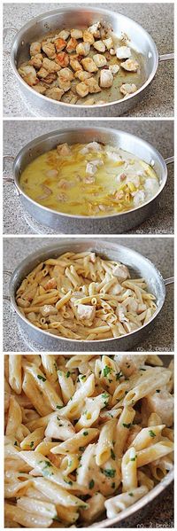 One pan Chicken Alfredo - nom! Added 1 pkg fresh mushrooms (baby bella) after thoroughly cooking the chicken, before putting in the liquids. Added in a pint of cherry tomatoes about 2 min before removing from heat. Then added a bag of fresh spinach moments before removing from heat - stir it in a handful at a time. It wilts but it's SO DELISH.) Then add in the cheese as instructed. Epic. And aside from all the heavy cream, healthy!