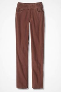 Not identical, represents chocolate brown pull on pants with pockets I bought 20 years ago :-).  Knit Denim Pull-On Slim-Leg Jeans ...