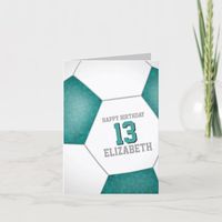 simple teal white soccer ball happy birthday card #soccer #happy #birthday #teal #personalized #card #soccer #girlssoccer #personalized #sports #giftideas #soccergifts