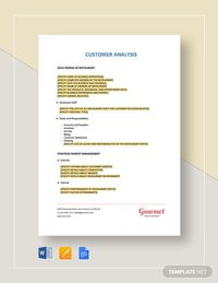 Instantly Download Restaurant Customer Analysis Template, Sample & Example in Microsoft Word (DOC), Google Docs, Apple Pages Format. Available in A4 & US Letter Sizes. Quickly Customize. Easily Editable & Printable.