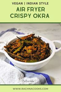 This is an easy and tasty Air fryer crispy okra recipe. Made with Indian spices and baked in Air fryer this is  a wonderful crispy okra that is guilt free. Perfect as a side or with an Indian meal, it's a great way to eat vegetable. #airfryercrispyokra #crispyokrarecipe #howtomakecrispyokra #indianstylecrispyokrarecipe #kurkuribhindiairfryer