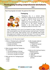 Thanksgiving Reading Comprehension Worksheets