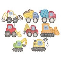 Designs by JuJu Exclusive8 super cute construction vehicles in applique!4 sizes: 4x4, 5x7, 6x10 and 8x8