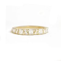 Item Details:  The top width of this band is 3mm wide and the base/band of the ring is 1.8mm. Seventeen natural asscher, baguette, and round brilliant cut diamonds approx. 0.80 ctw, F color VS clarity. Set in your choice of 14K white, yellow, rose gold or platinum. Please allow 4-5 weeks for production and delivery.