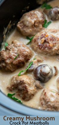 Crock Pot Meatballs with Creamy Mushroom Gravy | The Kitchen Magpie