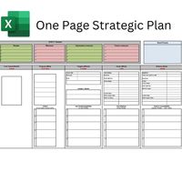 One Page Strategic Plan design for Executives (CEO, COO, CAO) and board of directors to develop a profitable path forward. Simple Business plan to gather all information on one page helps to align the focus on the strategic plan for executives and managers to follow through. You will receive One (1) digital PDF file which can be printed, or modified within the PDF document. You will receive One (1) excel file which can be printed, or modified within the PDF document.