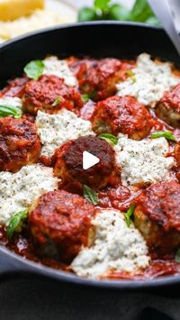 Caitlin | Easy & Healthy Meals on Instagram: "ITALIAN CHICKEN MEATBALLS with HERBED RICOTTA!😍
.
A cozy comforting meal ready in LESS THAN 30 MINUTES!🤗 Meatballs are a staple in our house & this Italian version has it all - moist & tender, loaded with flavor & baked with an irresistible garlic & herb ricotta!🤤
Serve them over your favorite pasta, with a side salad or alongside toasty garlic bread! They’re SO GOOD!🥰
.
Comment “Recipe” below⬇️ & I’ll send the recipe link directly to your inbox! OR click the link in my bio⬆️ & search “Italian Chicken Meatballs” in the search bar.
.
What you’ll need for the meatballs:
Ground chicken
Shredded parmesan
White onion
Panko breadcrumbs
Garlic
Egg
Italian seasoning
Salt
Black pepper
Red pepper flakes
Marinara (homemade or store bought)
Fresh basil