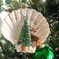 Cyndy Sells Seashells By The Seashore & More...From New & Vintage Decor, Seashells, Seasonal, One Of A Kind, Beach Bags, Jewelry & Clothing In The Women’s & Men’s Markets A Little Bit Of The Beach Meets The Woods & Mountains. New! White Scallop Seashell Reindeer Christmas Ornament Scallop Seashell Is Natural Then Embellished With A Reindeer, Christmas Tree, Snow & Snowballs & Pixie Dust Ea Ornament Sold Separately. Measures Approx 3 3/4-4”. <1lb With Packing And Box. To Search For More Like Item