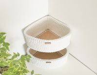 Crochet Triangular Basket:
*Ideal for corner shelves or closet corners; optimizes unused space.
*90-degree edge for full corner usage; sturdy walls maintain shape.
*Made of natural wood plywood (3 mm thick).
