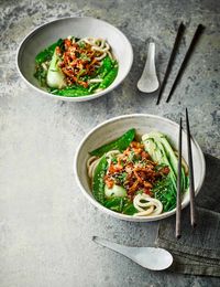 Fry shredded chicken in miso and gochujang and add to this nutritious broth for a gut-friendly meal