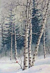 A larger photo of the print, Winter Woods, from an original watercolor by Kathy Glasnap of Door County