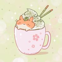 Hi friends! This is my entry for the #dtiyschallenge hosted by @bavbavsworld #bavbavdtiys4k Bavbav is soaking in a matcha latte drink. Enjoy Hanami season everyone! Scroll to see the original artwork! #cutecat #matchalatte #matcha #sakura #neko #kawaii #spring #hanami