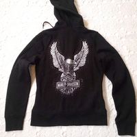 New Authentic Harley Davidson Hoodie Sweatshirt Black Knit With Full Zip, Bling Rhinestone Detail, Eagle Graphic Print, Front Pockets Xs Women Nwt No Flaws, Retail $70 Chest 33/ Length 23" Casual, Streetwear, Moto, Biker, Punk, Goth, Grunge, Outdoors, Outerwear, Layering, Travel, Vacation, Party