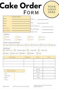 All you need to use in Cake Business or Bakery Business. We made for you Client Intake form for events, where you can set expectations for both parties.