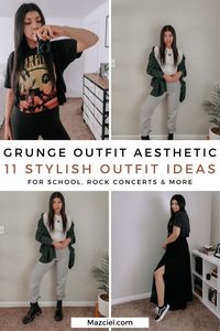 Stylish grunge outfit ideas for rock concerts, festivals and more. Outfits range from soft grunge outfits to travel outfits. #grungeaesthetic