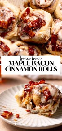 Get ready for the ultimate breakfast treat! These bourbon maple bacon cinnamon rolls feature all of your breakfast favorites in one - maple syrup, crispy bacon, and gooey cinnamon rolls. Enjoy this sweet and salty cinnamon roll for breakfast or dessert!